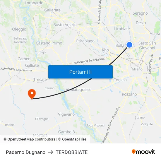 Paderno Dugnano to TERDOBBIATE map