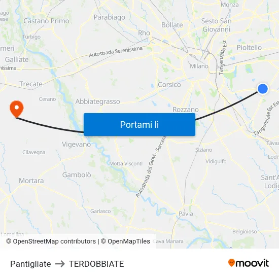 Pantigliate to TERDOBBIATE map