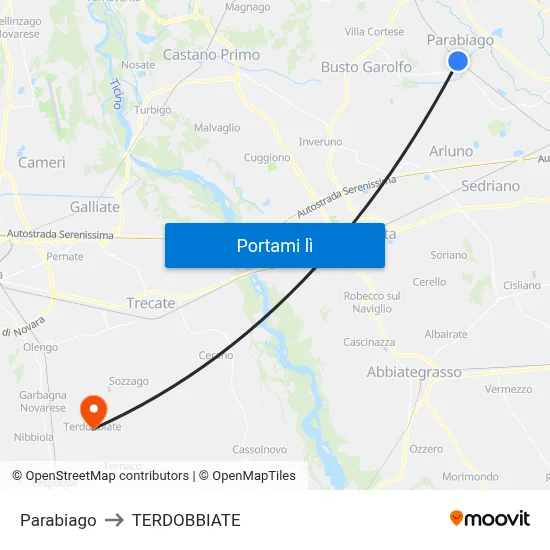 Parabiago to TERDOBBIATE map