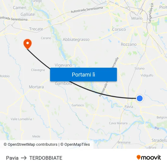 Pavia to TERDOBBIATE map