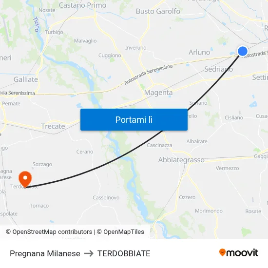 Pregnana Milanese to TERDOBBIATE map