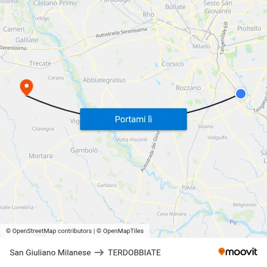 San Giuliano Milanese to TERDOBBIATE map