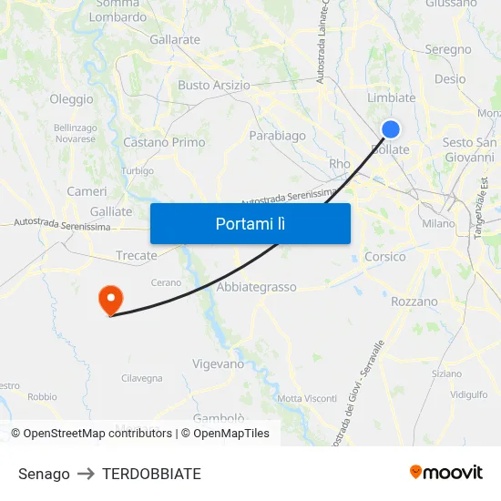 Senago to TERDOBBIATE map