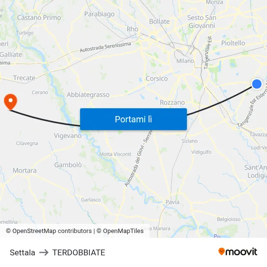 Settala to TERDOBBIATE map