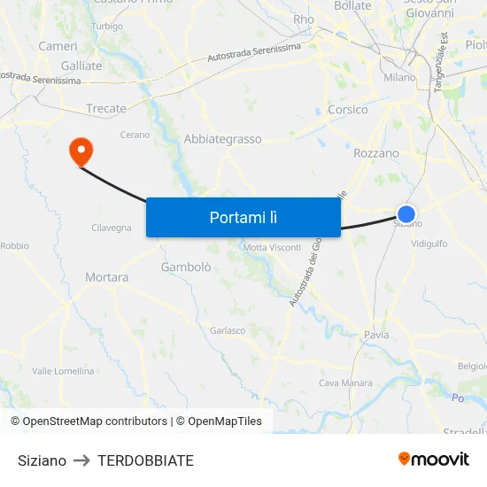 Siziano to TERDOBBIATE map