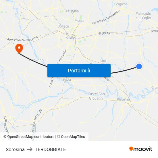 Soresina to TERDOBBIATE map