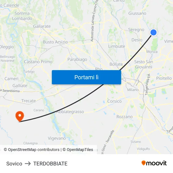Sovico to TERDOBBIATE map