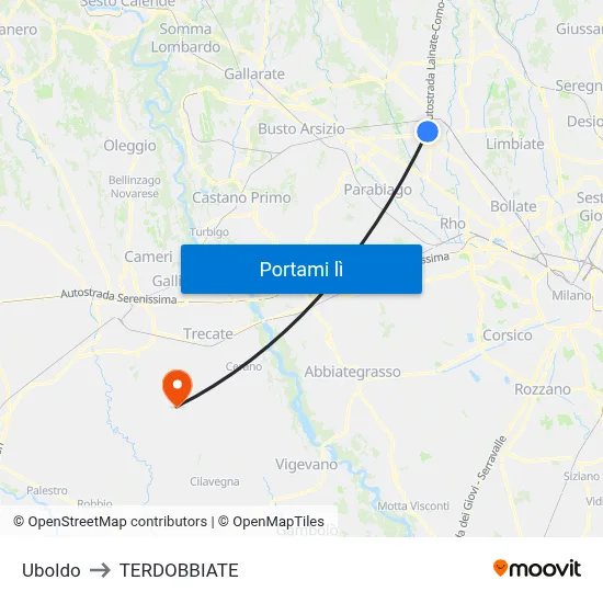 Uboldo to TERDOBBIATE map