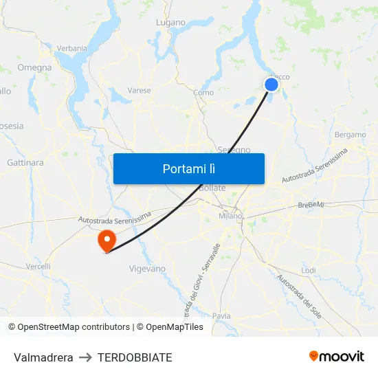 Valmadrera to TERDOBBIATE map