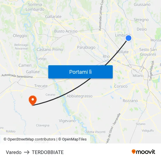 Varedo to TERDOBBIATE map