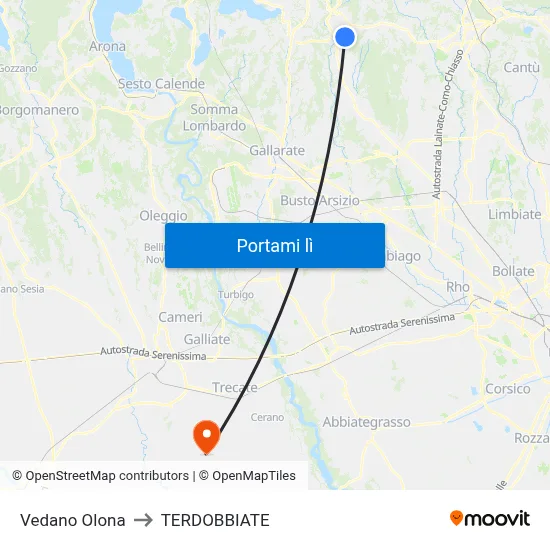 Vedano Olona to TERDOBBIATE map