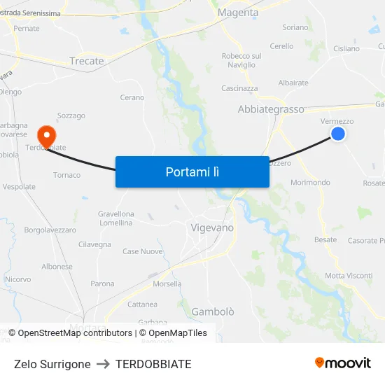 Zelo Surrigone to TERDOBBIATE map