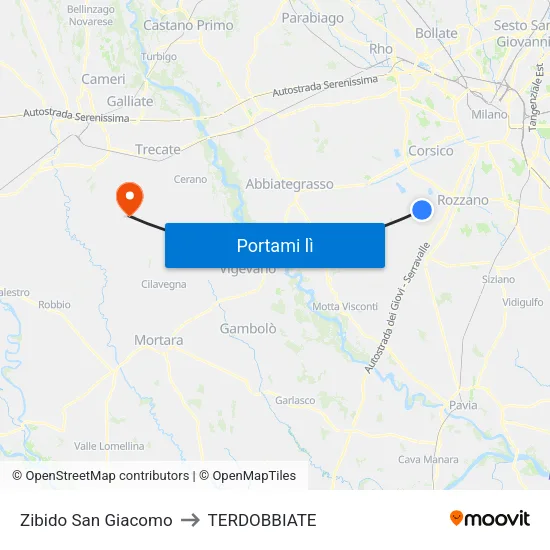 Zibido San Giacomo to TERDOBBIATE map