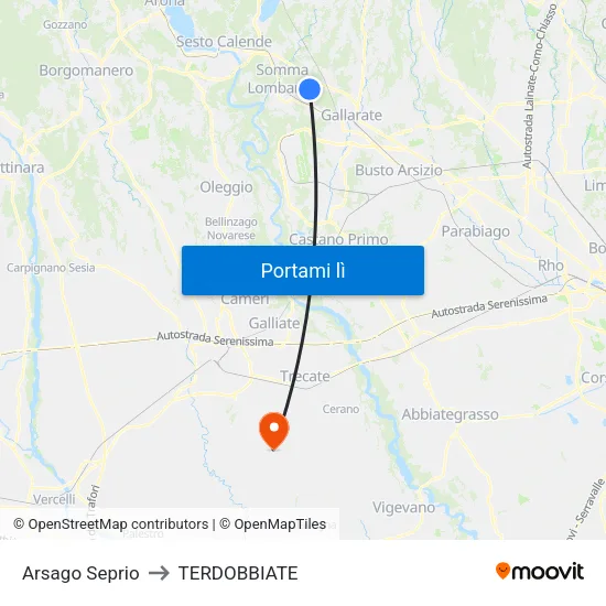 Arsago Seprio to TERDOBBIATE map