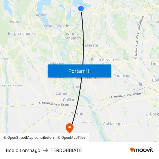 Bodio Lomnago to TERDOBBIATE map