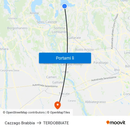 Cazzago Brabbia to TERDOBBIATE map