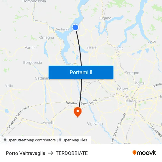 Porto Valtravaglia to TERDOBBIATE map