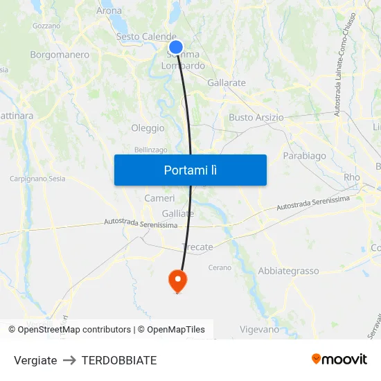 Vergiate to TERDOBBIATE map