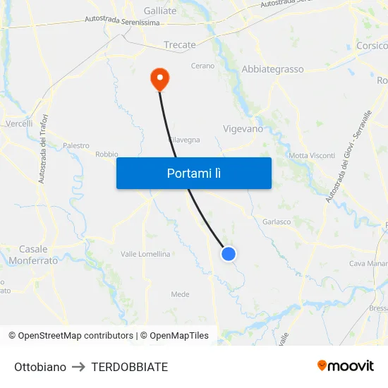 Ottobiano to TERDOBBIATE map
