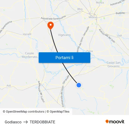 Godiasco to TERDOBBIATE map
