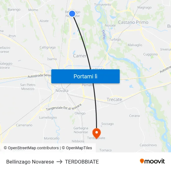 Bellinzago Novarese to TERDOBBIATE map