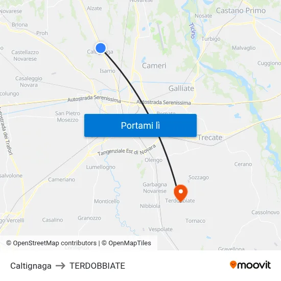 Caltignaga to TERDOBBIATE map