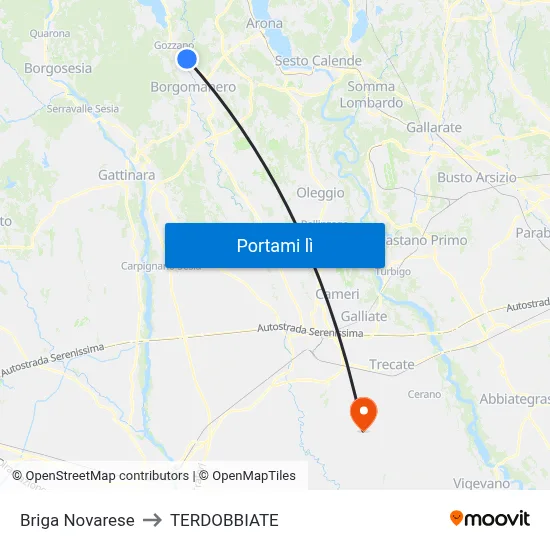 Briga Novarese to TERDOBBIATE map