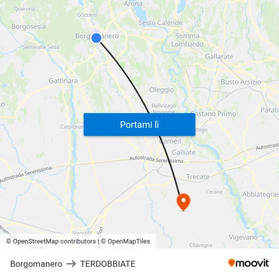 Borgomanero to TERDOBBIATE map