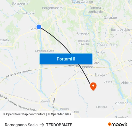 Romagnano Sesia to TERDOBBIATE map
