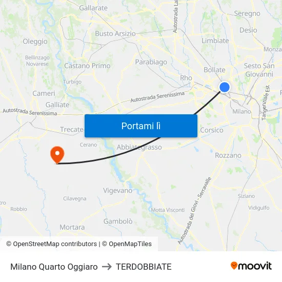 Milano Quarto Oggiaro to TERDOBBIATE map