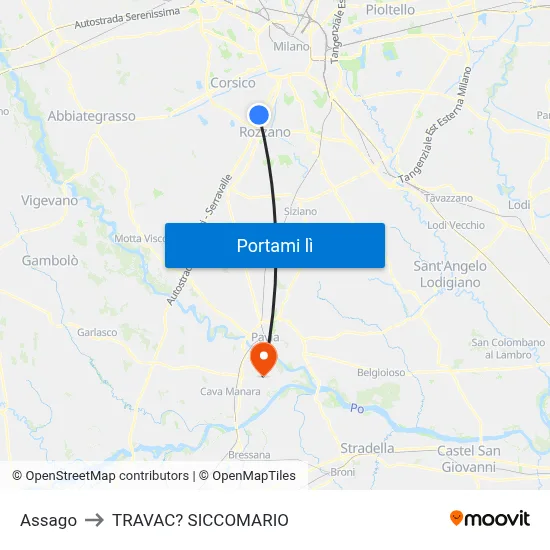 Assago to TRAVAC? SICCOMARIO map