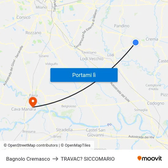 Bagnolo Cremasco to TRAVAC? SICCOMARIO map