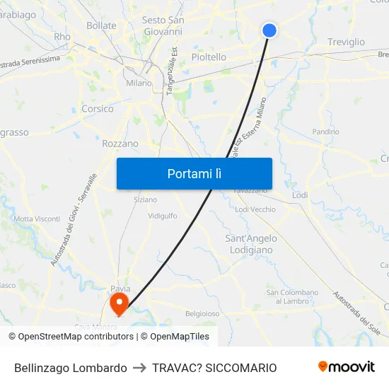 Bellinzago Lombardo to TRAVAC? SICCOMARIO map