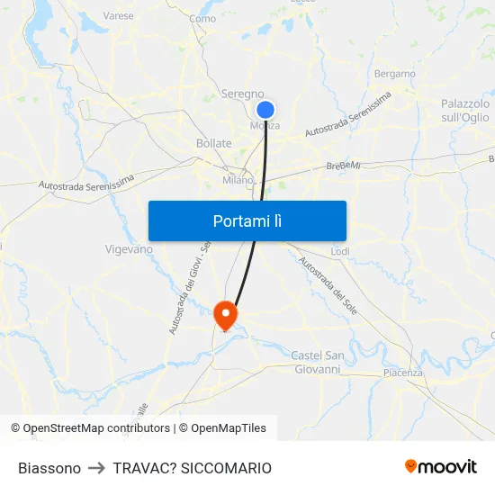Biassono to TRAVAC? SICCOMARIO map