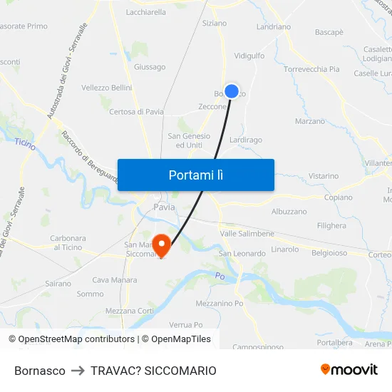 Bornasco to TRAVAC? SICCOMARIO map