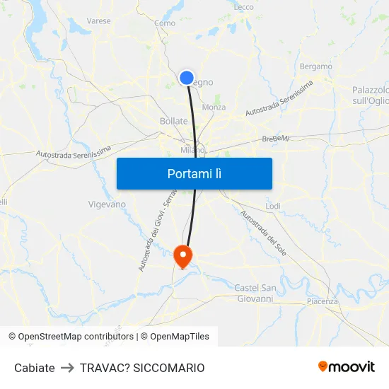 Cabiate to TRAVAC? SICCOMARIO map