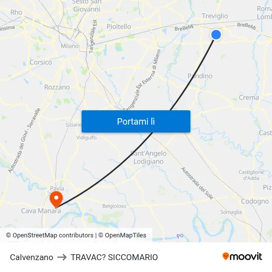 Calvenzano to TRAVAC? SICCOMARIO map
