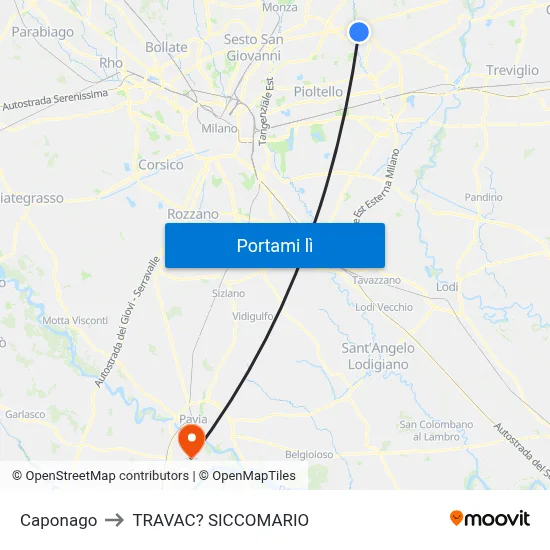 Caponago to TRAVAC? SICCOMARIO map