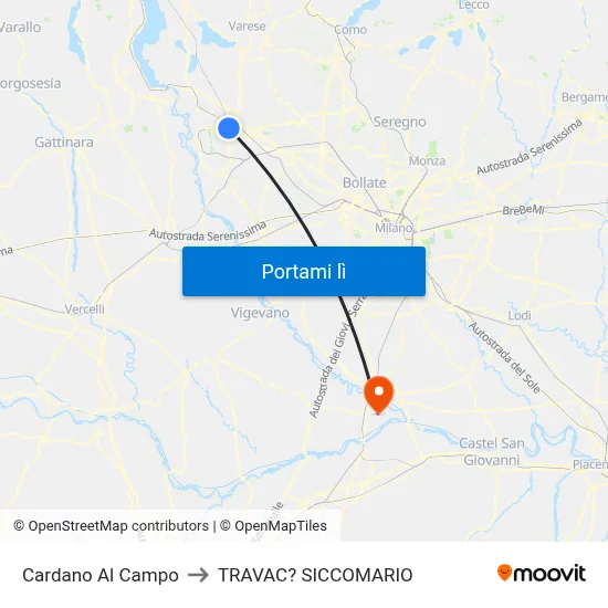 Cardano Al Campo to TRAVAC? SICCOMARIO map