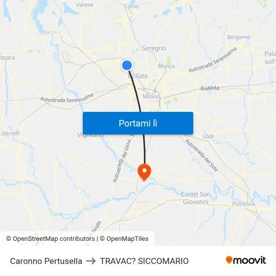 Caronno Pertusella to TRAVAC? SICCOMARIO map