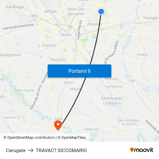 Carugate to TRAVAC? SICCOMARIO map