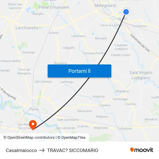 Casalmaiocco to TRAVAC? SICCOMARIO map