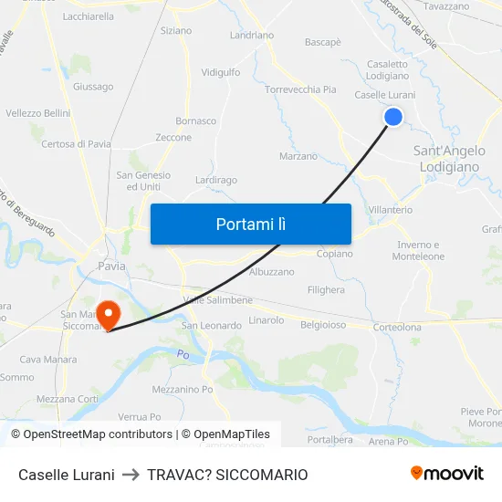 Caselle Lurani to TRAVAC? SICCOMARIO map