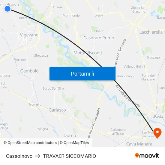 Cassolnovo to TRAVAC? SICCOMARIO map