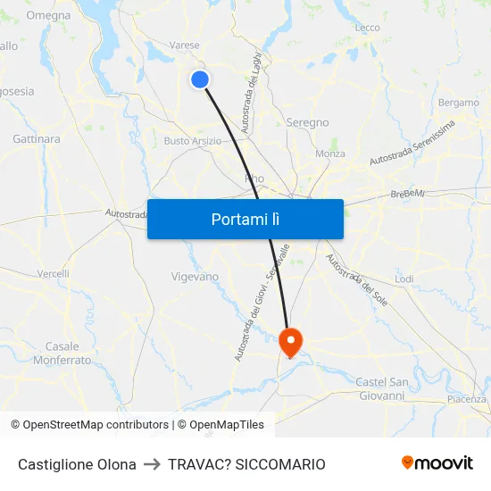 Castiglione Olona to TRAVAC? SICCOMARIO map