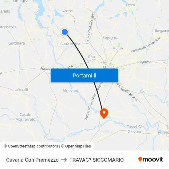 Cavaria Con Premezzo to TRAVAC? SICCOMARIO map