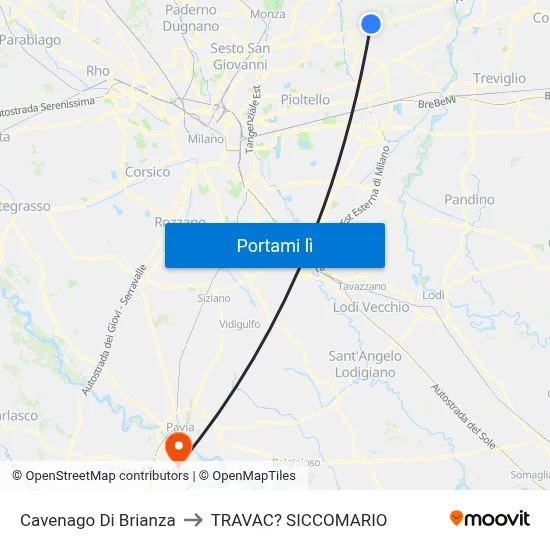 Cavenago Di Brianza to TRAVAC? SICCOMARIO map