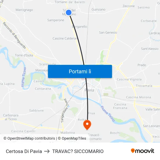 Certosa Di Pavia to TRAVAC? SICCOMARIO map