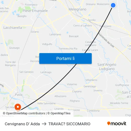 Cervignano D' Adda to TRAVAC? SICCOMARIO map