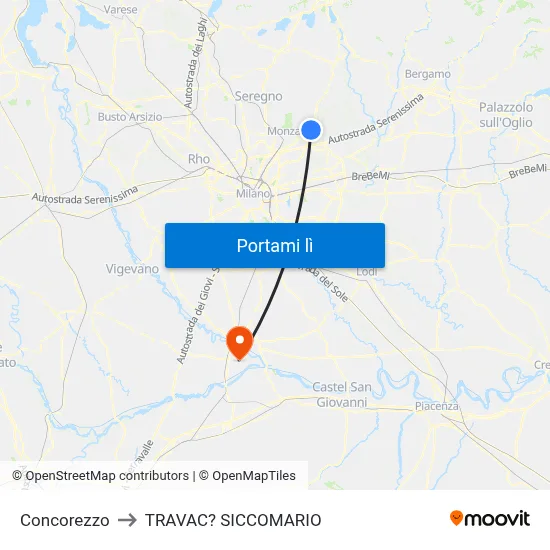 Concorezzo to TRAVAC? SICCOMARIO map